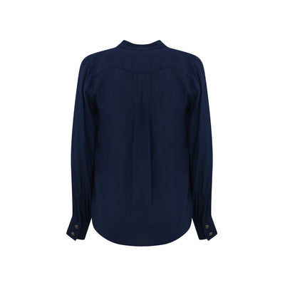 Retro Blusa Donna Blu, con scollo a V e con maniche lunghe