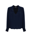 Blusa Donna Blu, con scollo a V e con maniche lunghe