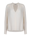 Blusa Donna Bianca, con scollo a V e con maniche lunghe