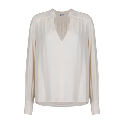 Blusa Donna Bianca, con scollo a V e con maniche lunghe