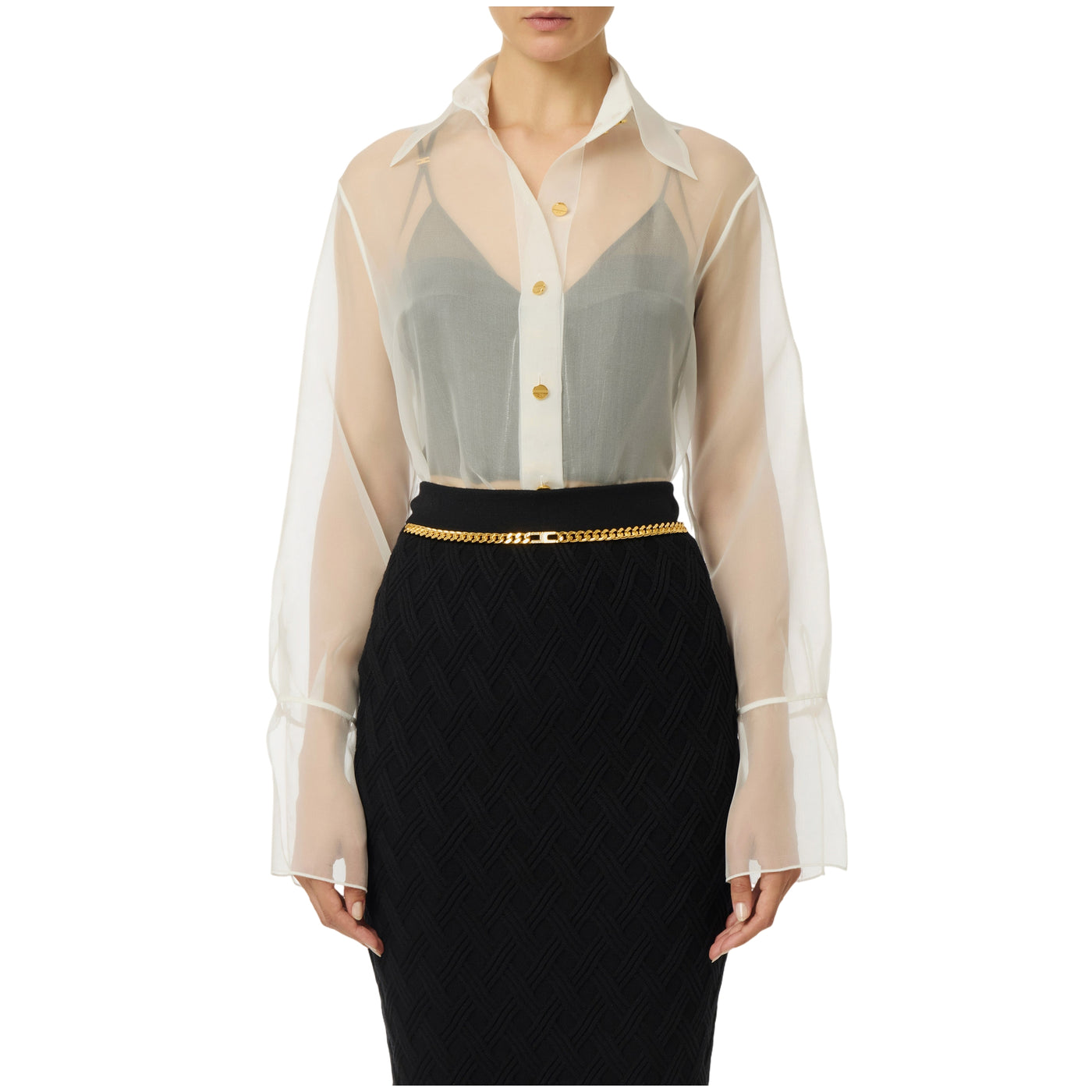 Camicia Donna in organza Bianco modella frontale