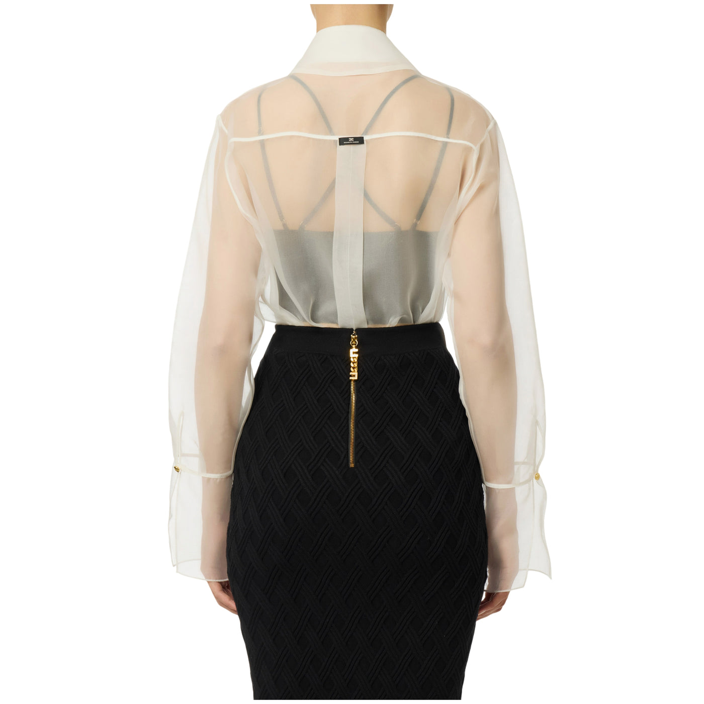 Camicia Donna in organza Bianco modella retro