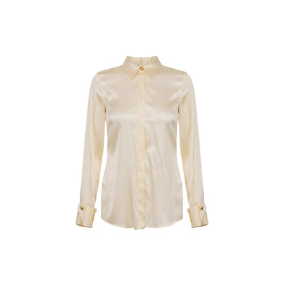 Camicia in raso di seta con doppi polsi Beige