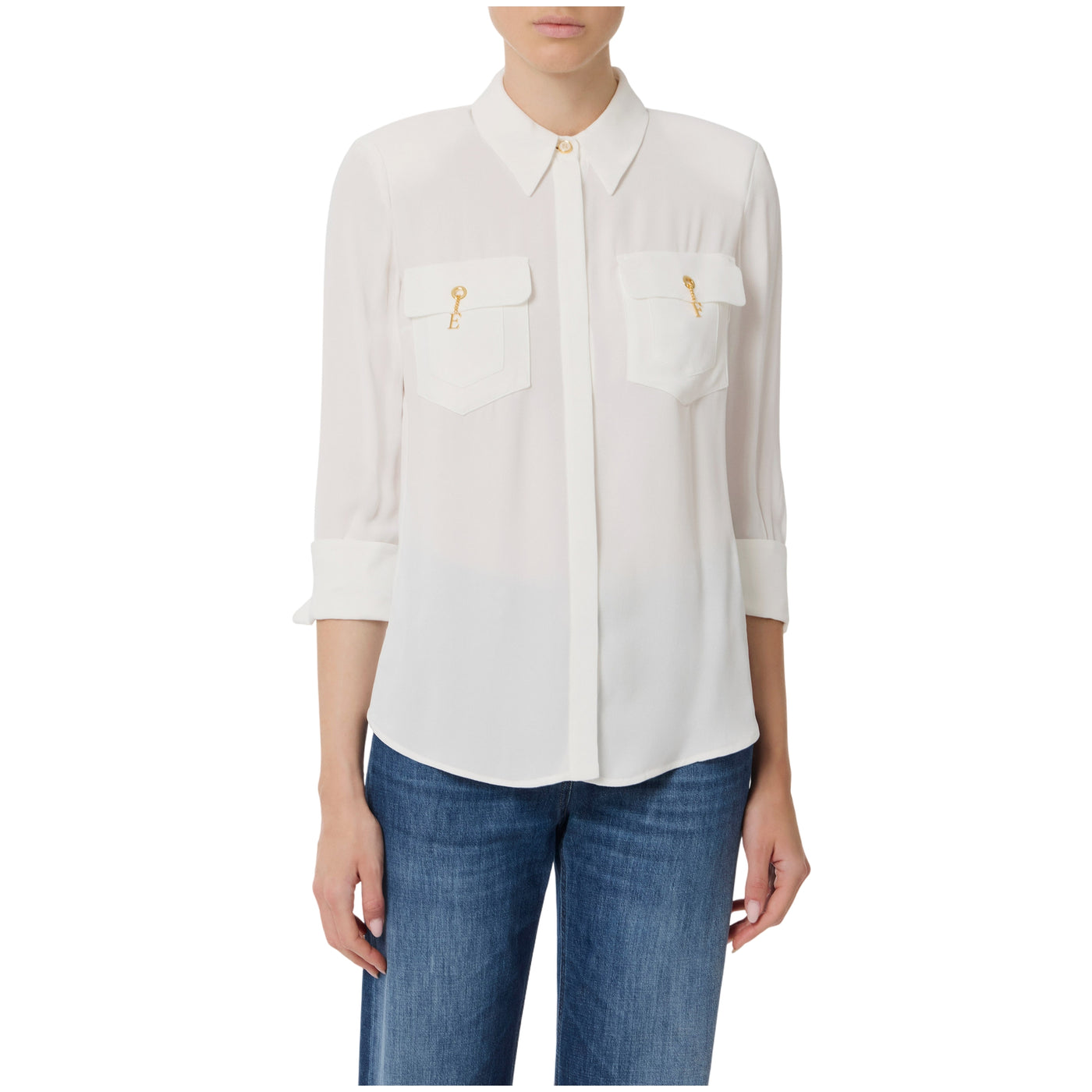 Acquista subito la Camicia Donna, in viscosa, spalline imbottite, maniche a tre quarti e dettagli metallo in oro, firmata Elisabetta Franchi su Old England: vieni a scoprire tutta la collezione sul nostro sito
