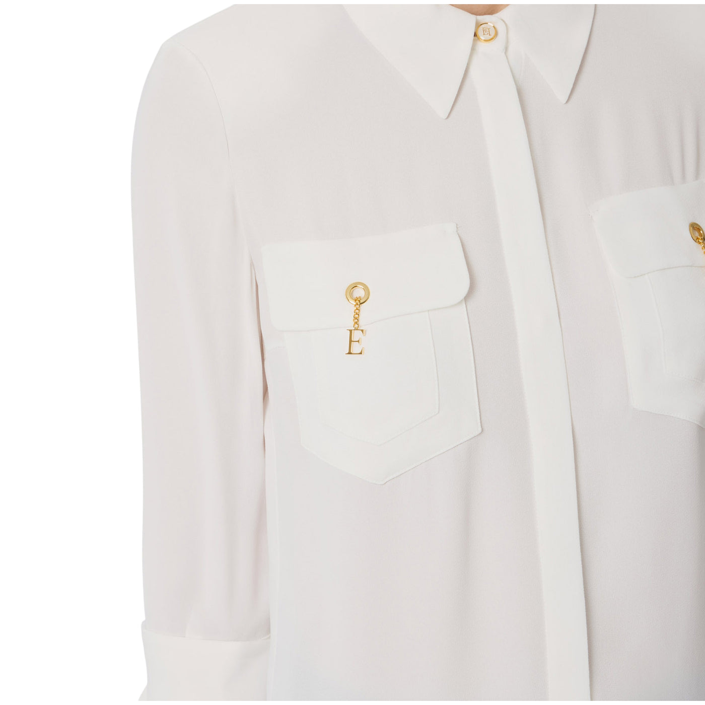 Acquista subito la Camicia Donna, in viscosa, spalline imbottite, maniche a tre quarti e dettagli metallo in oro, firmata Elisabetta Franchi su Old England: vieni a scoprire tutta la collezione sul nostro sito