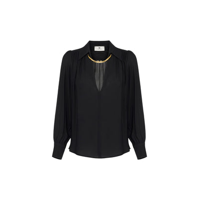 Acquista subito, la Camicia donna, in viscosa, scollo a V e collana tubolare in oro con logo, firmata Elisabetta Franchi su Old England: vieni a scoprire tutta la collezione sul nostro sito