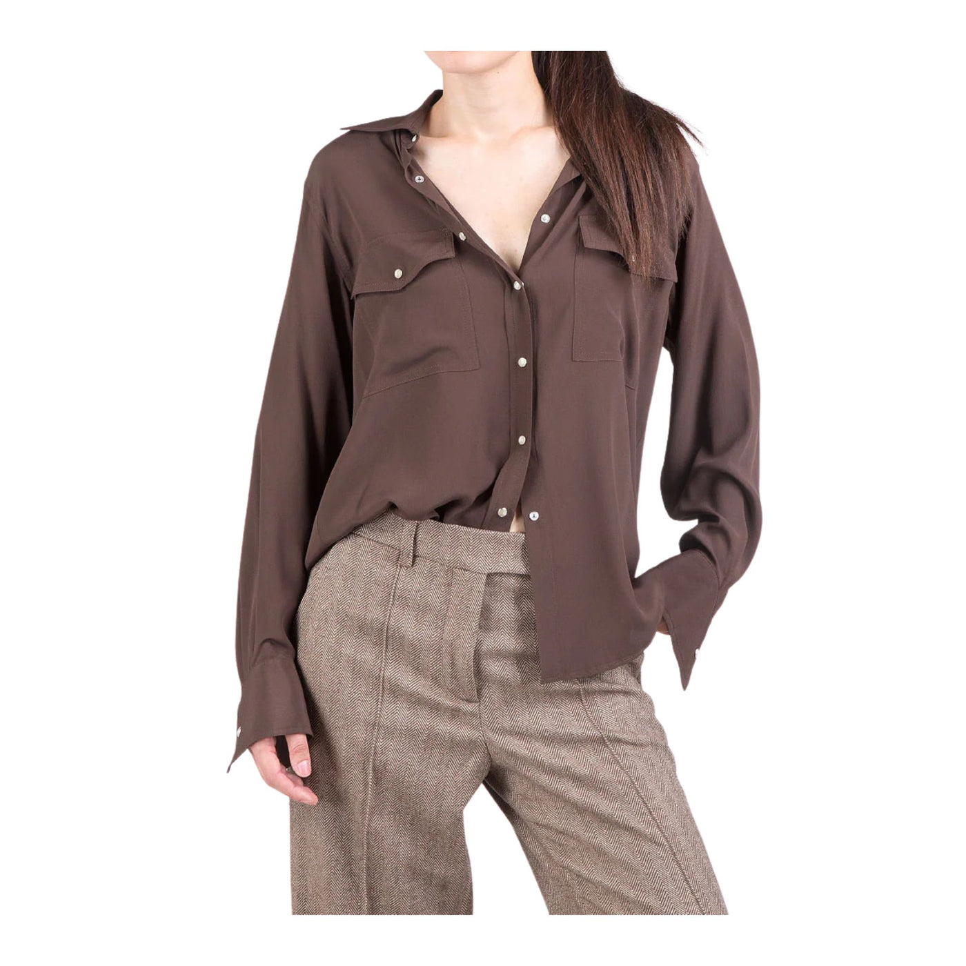 Camicia Donna con taschine Marrone