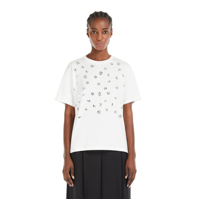 T-shirt Bianca Donna con applicazioni davanti modella frontale