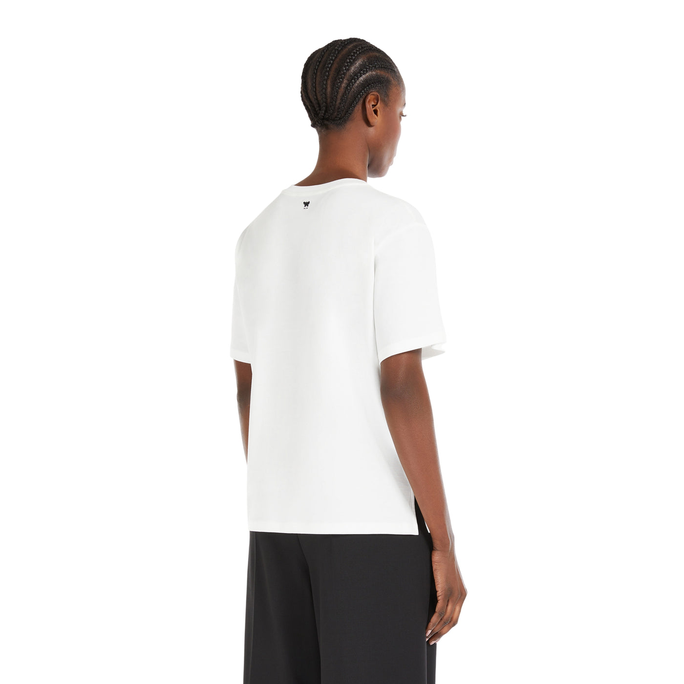 T-shirt Bianca Donna con applicazioni davanti modella retro
