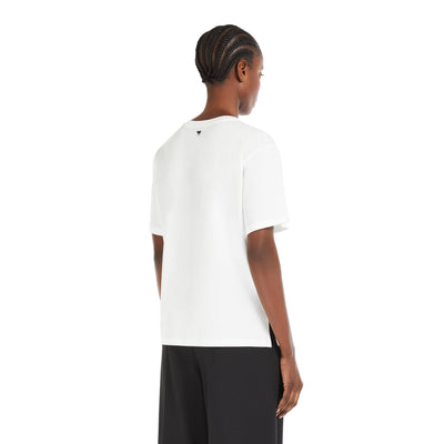 T-shirt Bianca Donna con applicazioni davanti modella retro