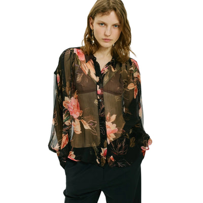Camicia Camila da Donna in chiffon stampato modella frontale