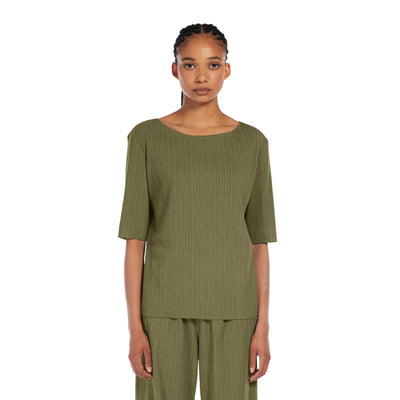 Top da Donna plissé Verde modella frontale