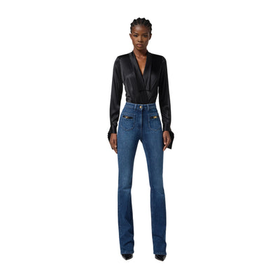 Camicia Donna a body in raso nero modella frontale