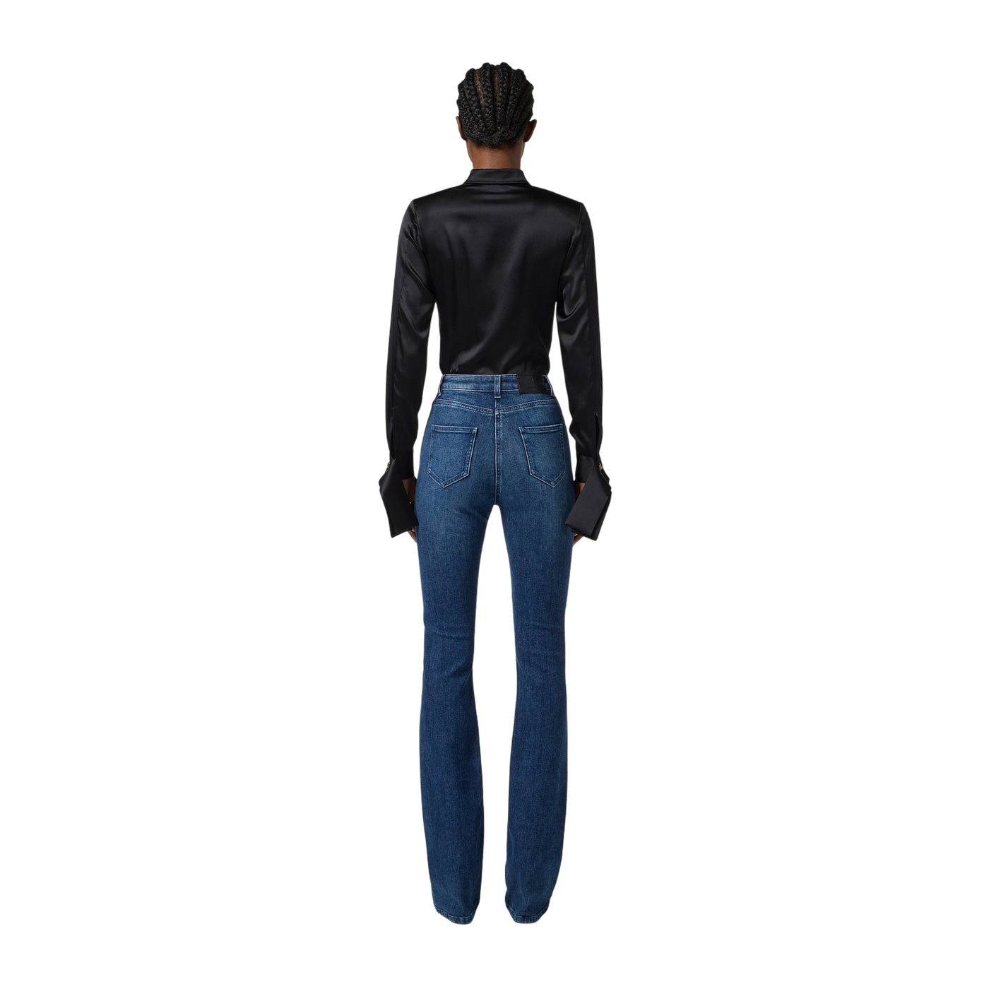 Camicia Donna a body in raso nero modella retro