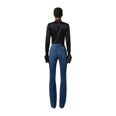 Camicia Donna a body in raso nero modella retro