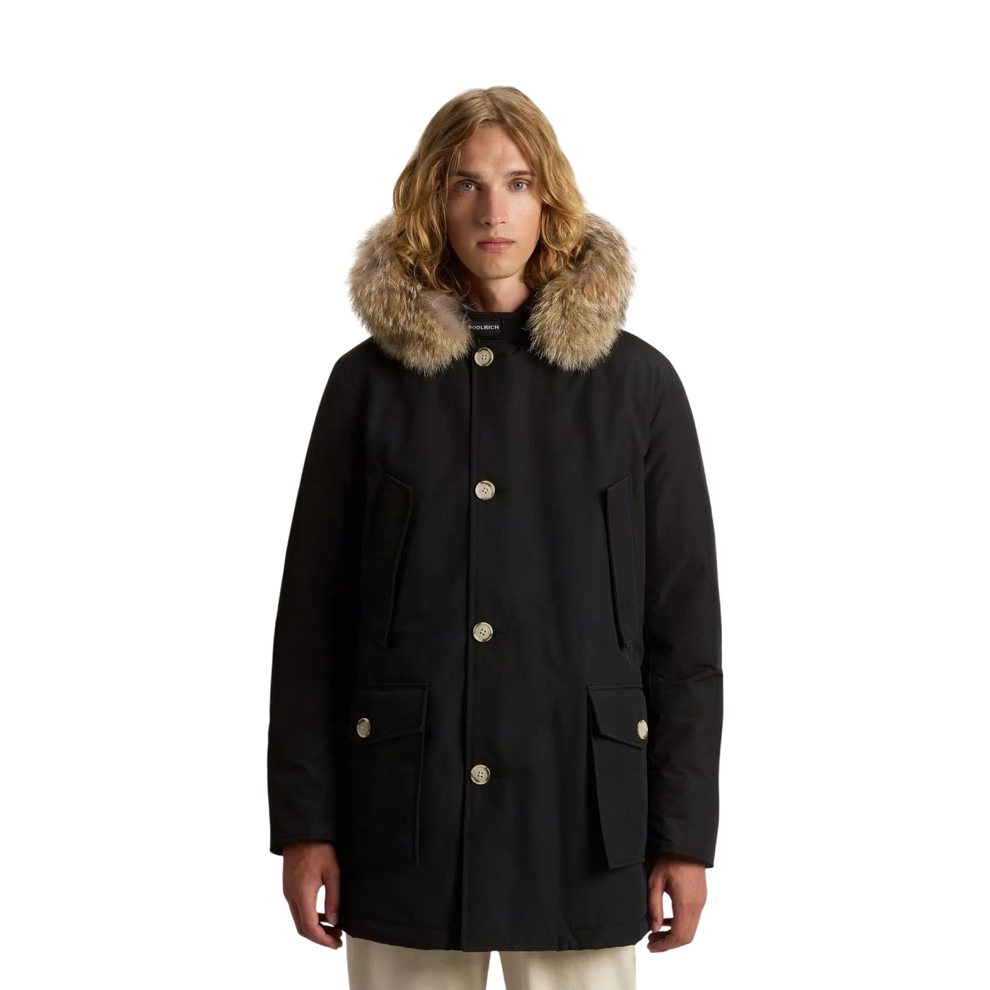 Parka Uomo Arctic Nero con pelliccia rimovibile modello frontale