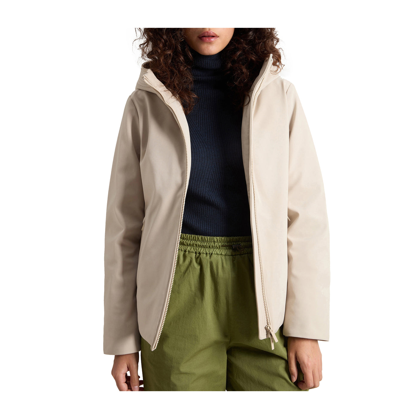 Parka Donna Beige con cappuccio e zip frontale