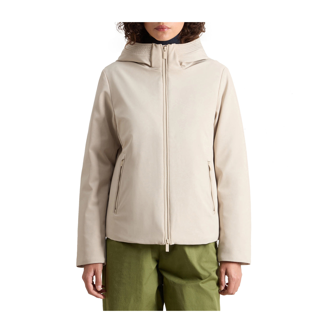 Parka Donna Beige con cappuccio e zip frontale