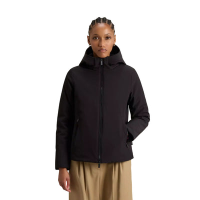 Parka Donna corto in Tech Softshell Nero modella frontale