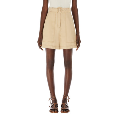 Bermuda Donna in cotone e lino Beige modella frontale