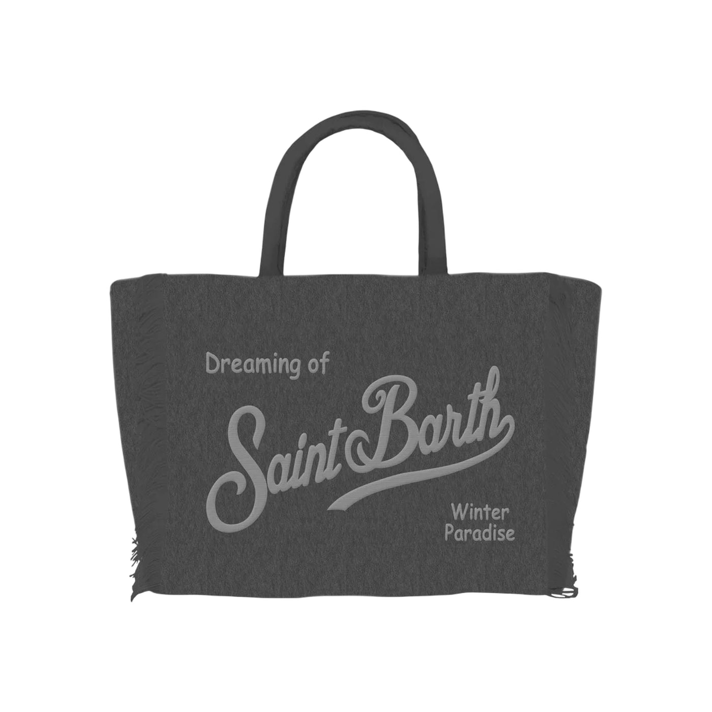 Borsa Donna a mano in misto lana Nera con frange laterali