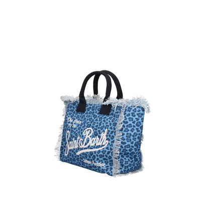 Borsa a mano Colette in denim con stampa leopardata blu