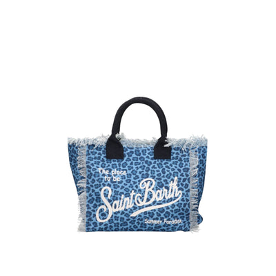 Borsa a mano Colette in denim con stampa leopardata blu