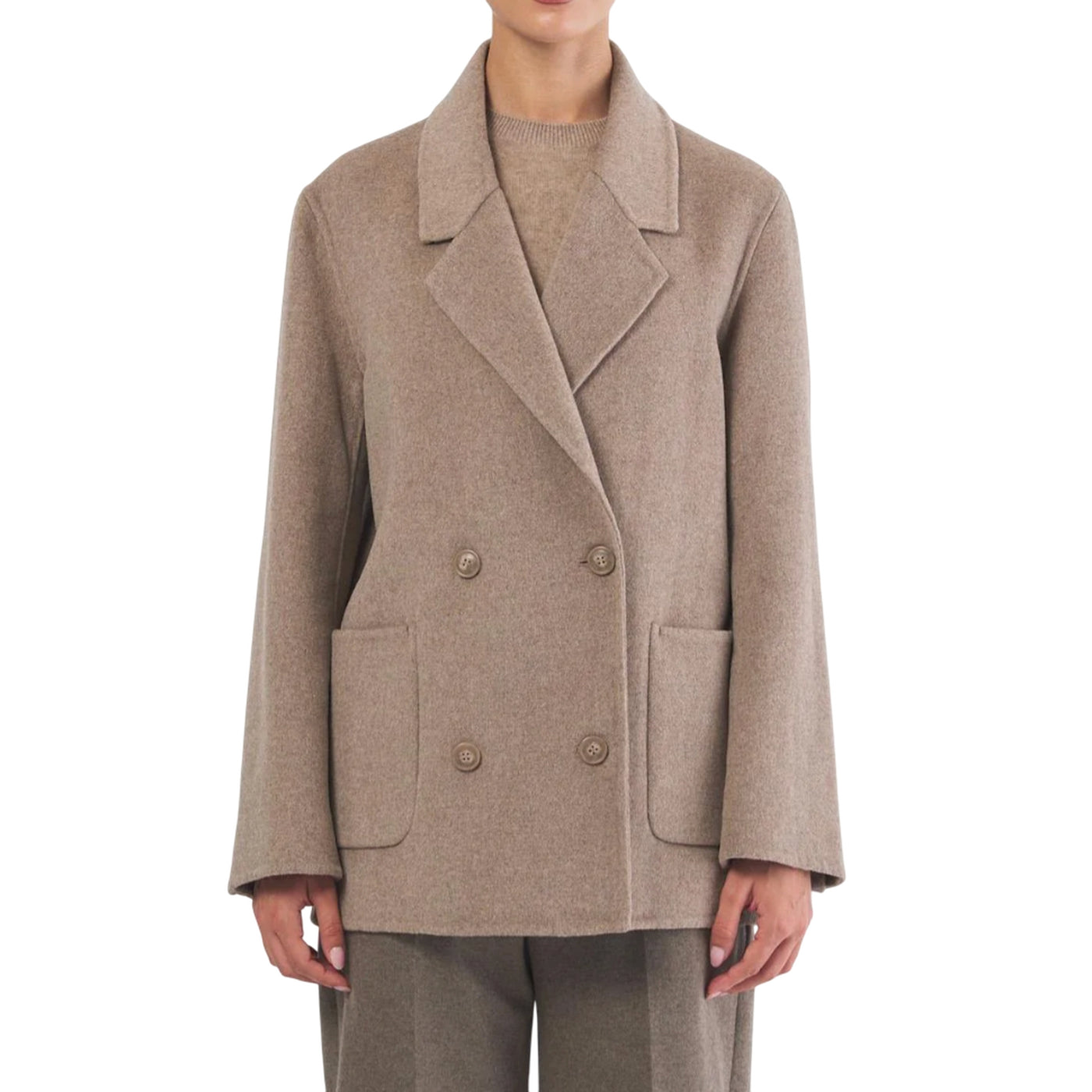 Cappotto Donna in doppia lana Beige modella frontale