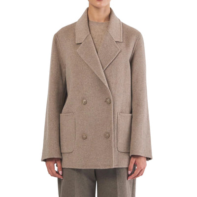 Cappotto Donna in doppia lana Beige modella frontale