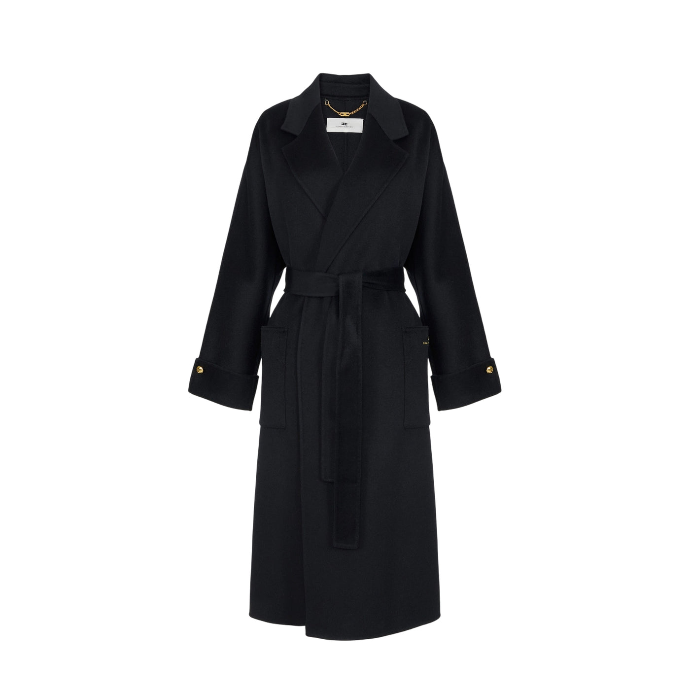 Cappotto Donna in lana nera con cintura