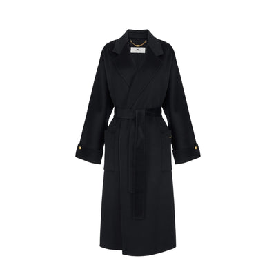 Cappotto Donna in lana nera con cintura