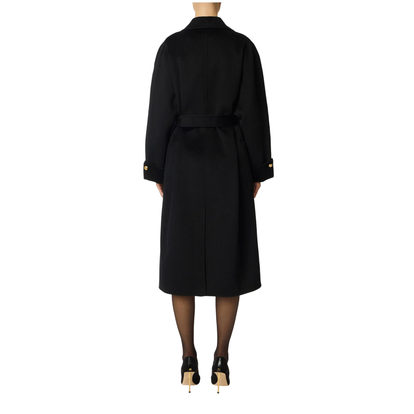 Cappotto Donna in lana nera con cintura modella retro