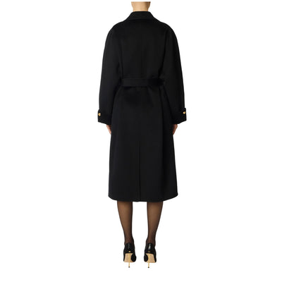 Cappotto Donna in lana nera con cintura modella retro