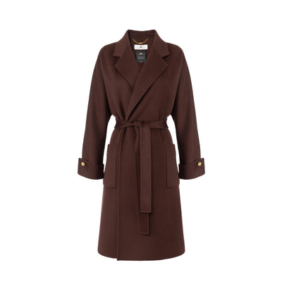 Cappotto Donna in lana marrone con cintura