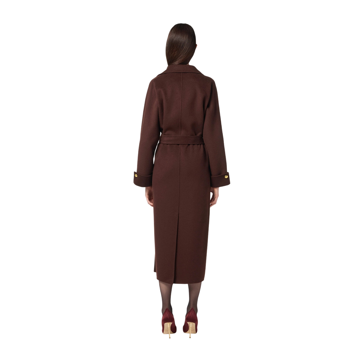 Cappotto Donna in lana marrone con cintura modella retro