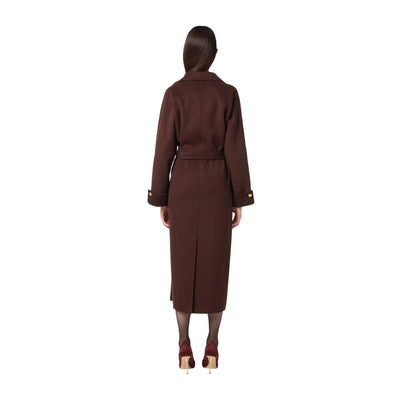 Cappotto Donna in lana marrone con cintura modella retro