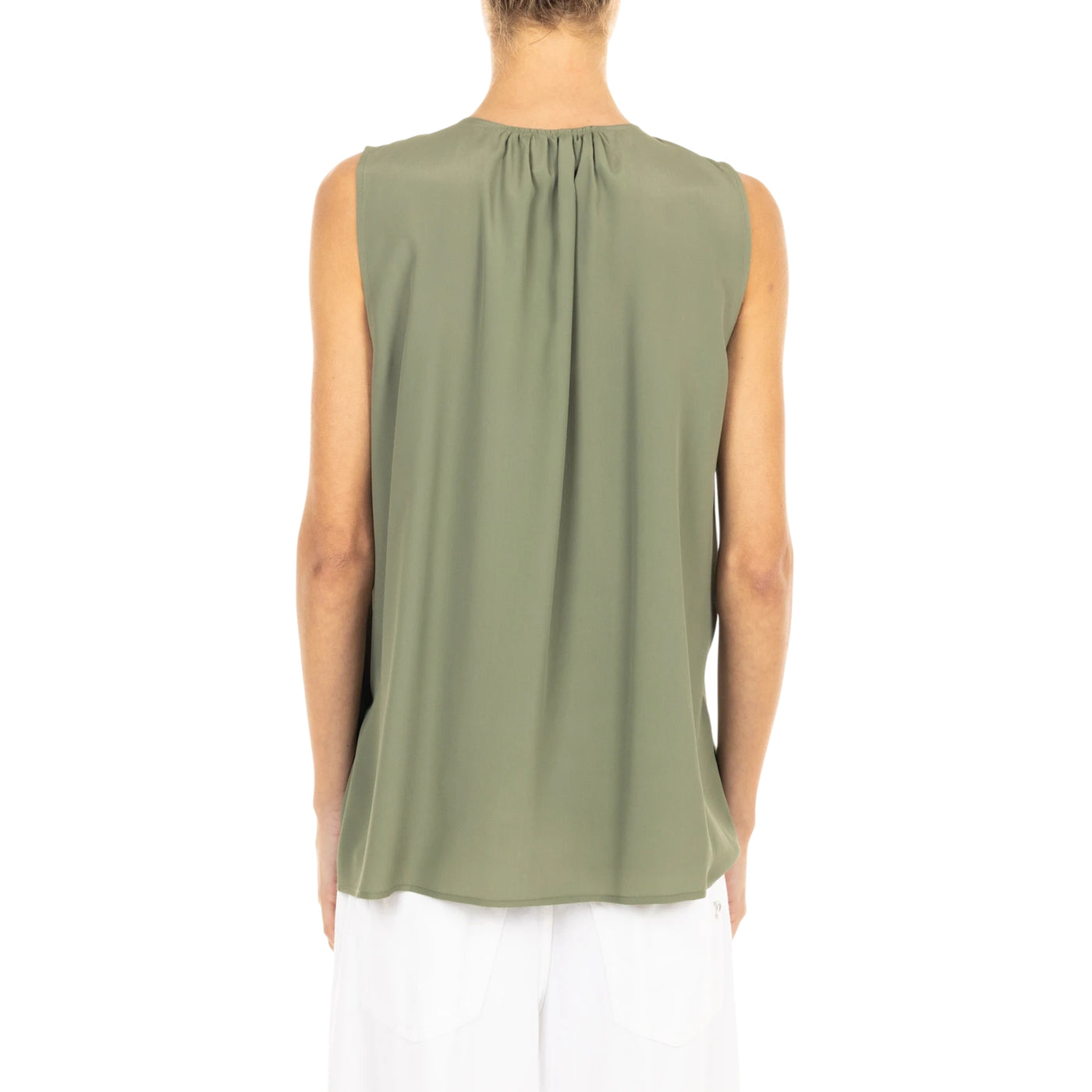 Top Cris da Donna in tinta unita verde modella retro