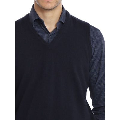 Gilet Uomo in maglia Blu con scollo a V dettaglio