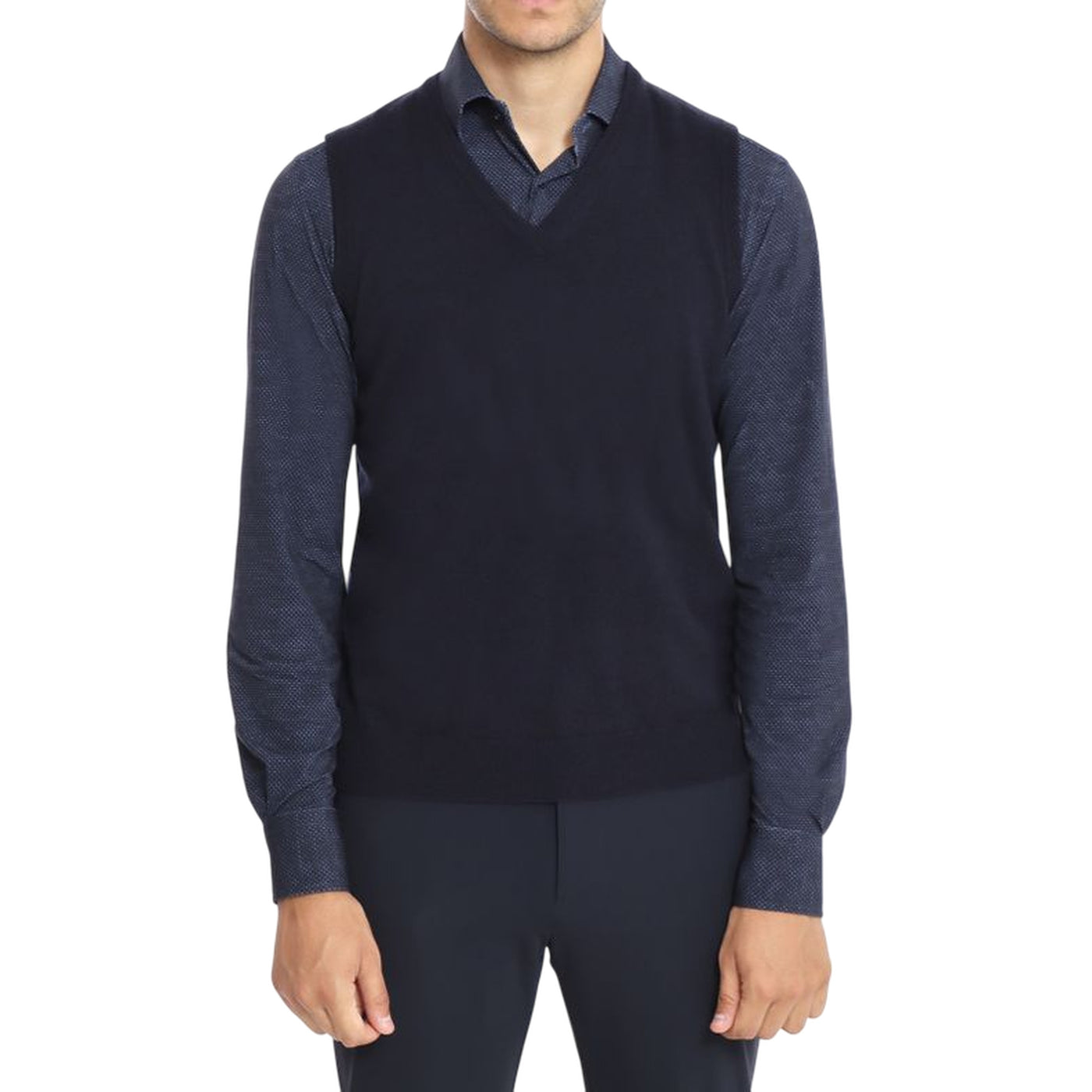 Gilet Uomo in maglia Blu con scollo a V modello frontale