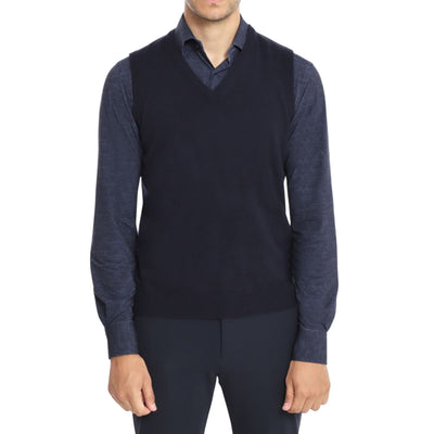 Gilet Uomo in maglia Blu con scollo a V modello frontale
