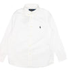 Immagine frontale della camicia bianca da bambino firmata Ralph Lauren,con colleto classico,manica lunga e chiusura con bottoni