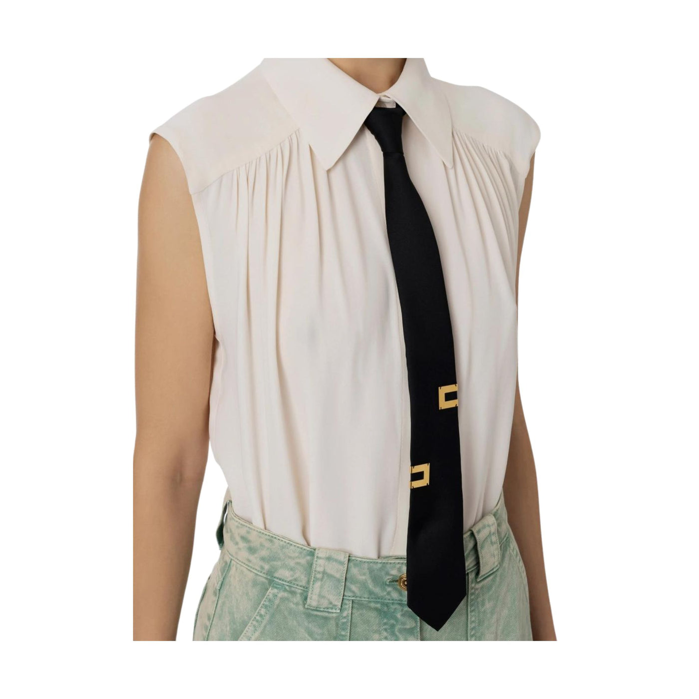 Camicia Donna in viscosa con cravatta dotata di logo metallico