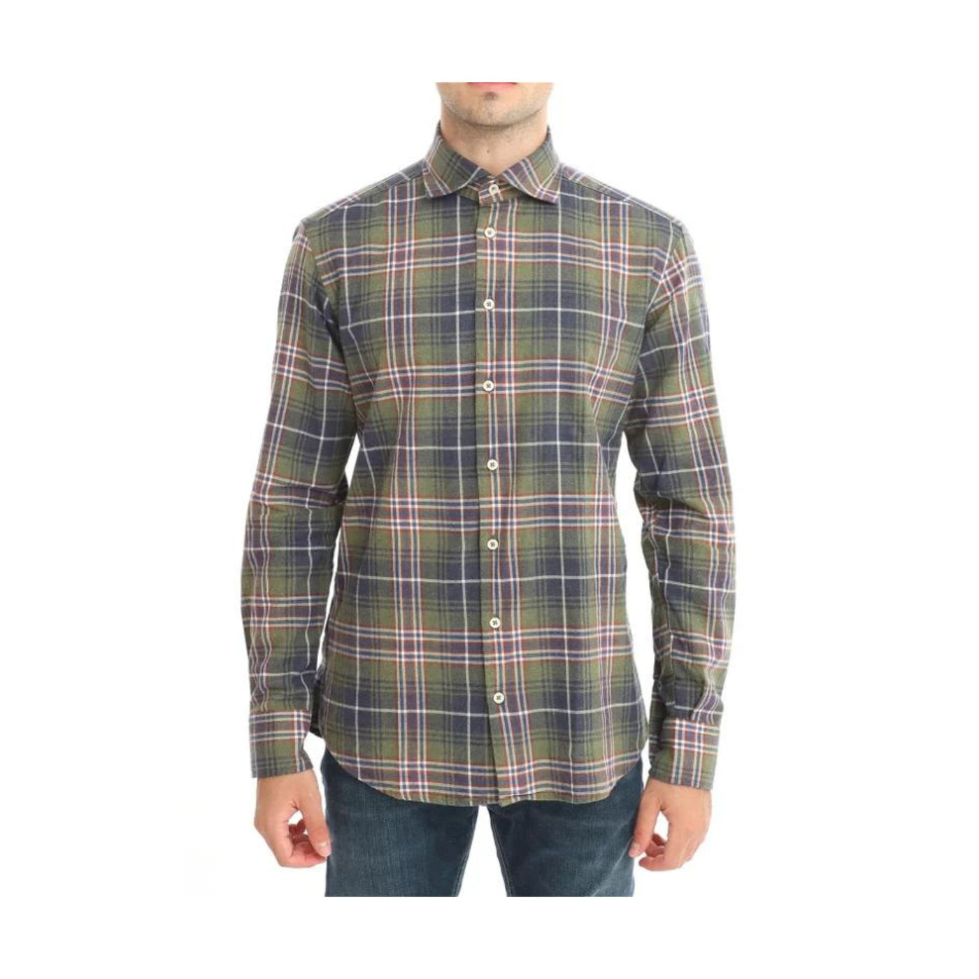 Green and blue checked men's shirt