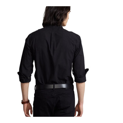 Immagine retro della camicia nera da uomo firmata Ralph Lauren,manica lunga,polsini con bottoni.