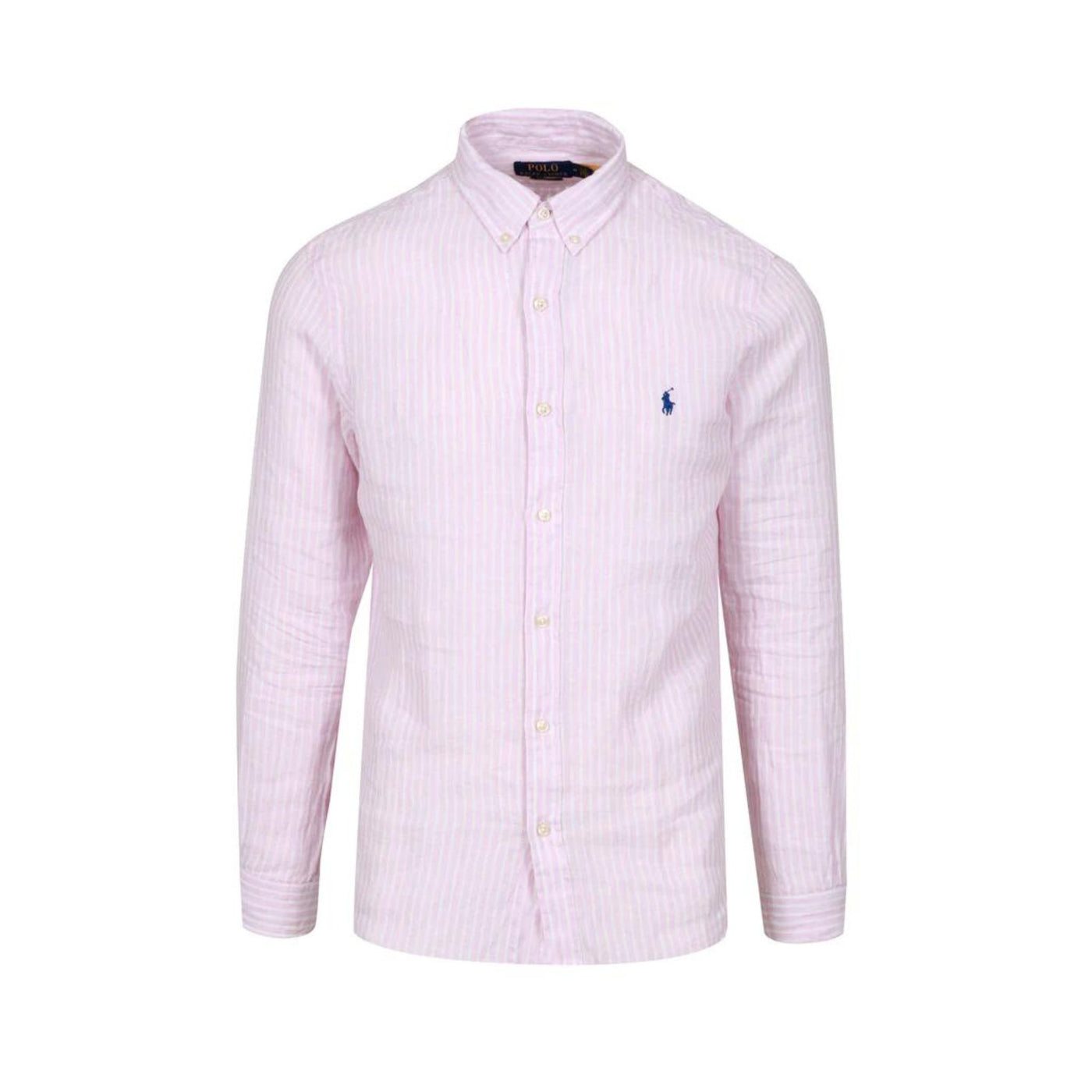 Camicia in lino con motivo a righe e maniche lunghe e colletto button down