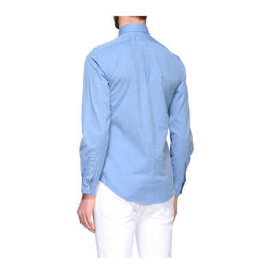 Camicia Uomo Celeste in puro cotone con logo a contrasto