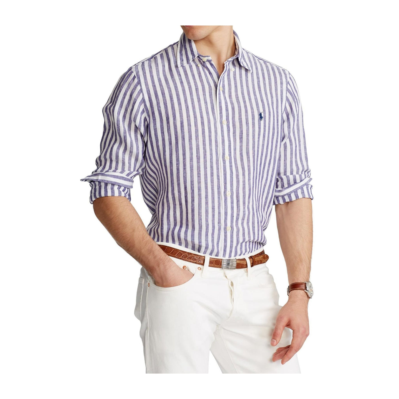 Camicia Uomo con righe verticali realizzata in morbido lino