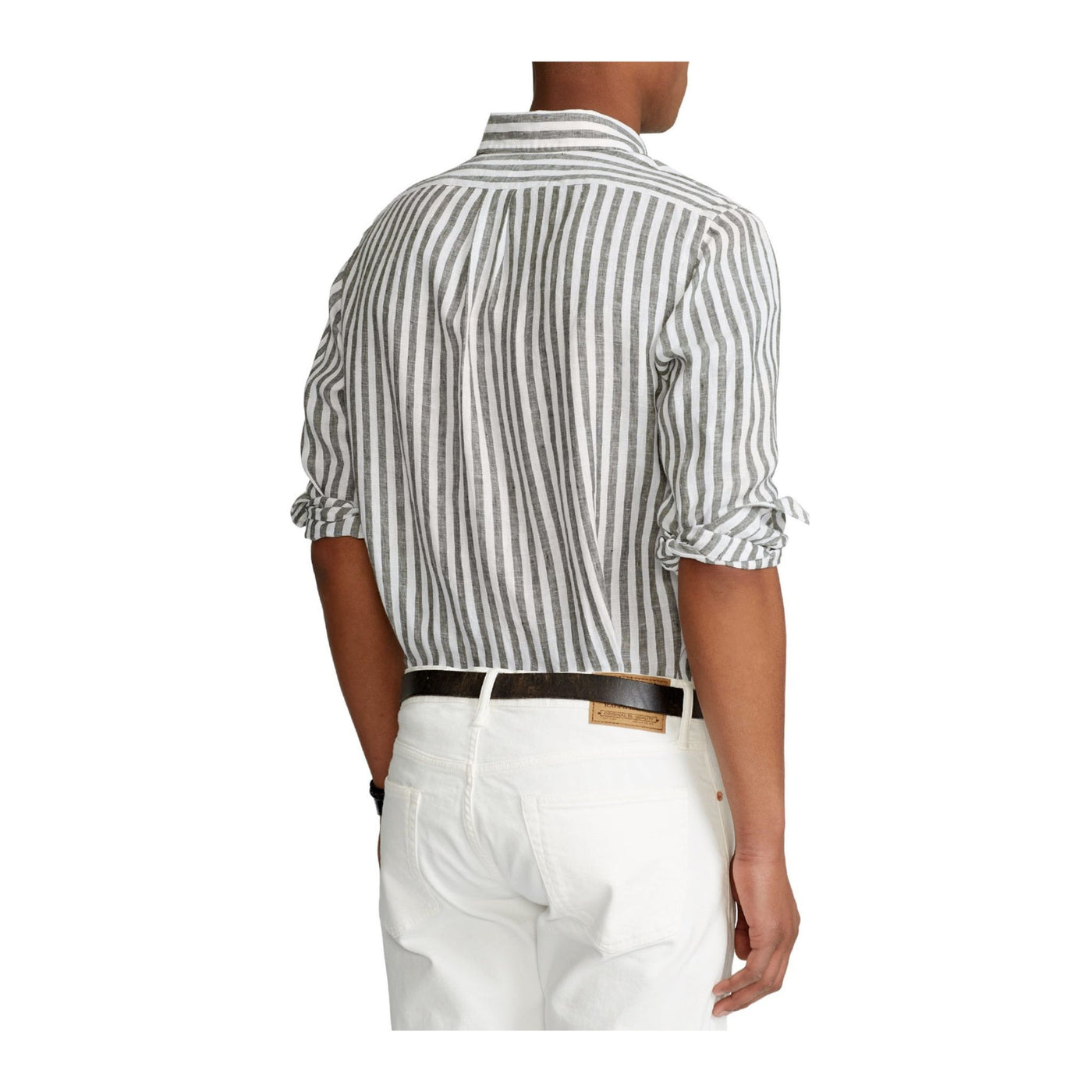 Camicia Uomo con righe verticali, in morbido lino, con bottoni frontali 