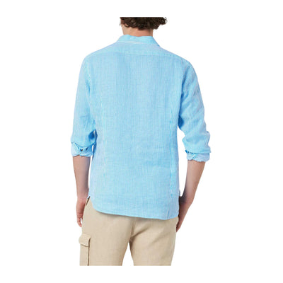 Camicia Uomo in lino con colletto alla francese e righe verticali