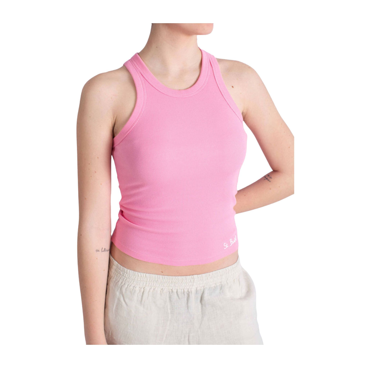 Women's pink ribbed tank top